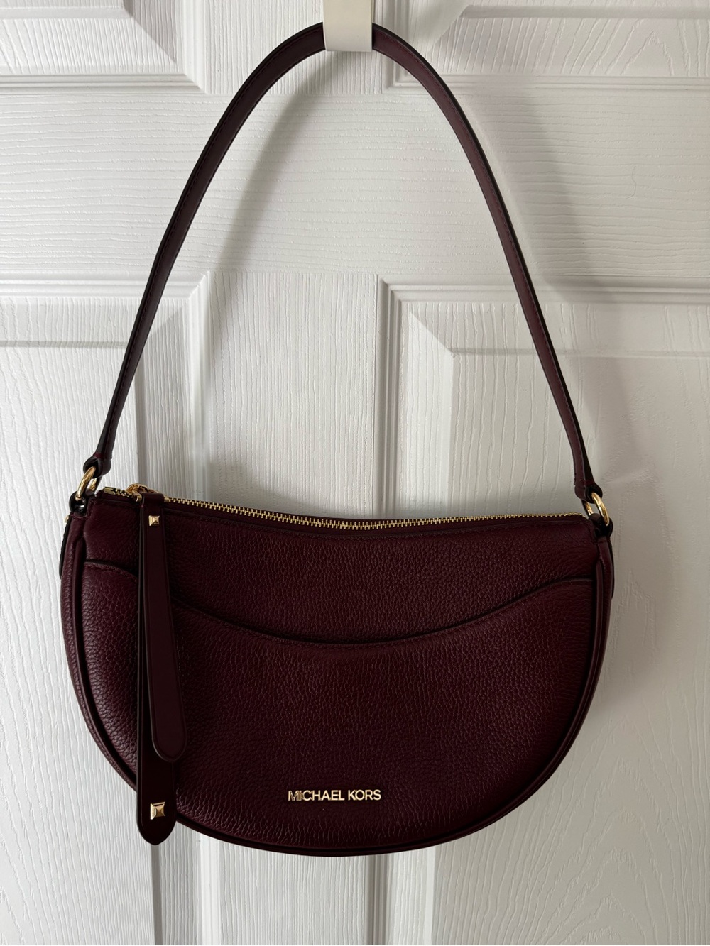 Michael Kors Burgundy Pebbled Leather Crescent Shoulder Bag